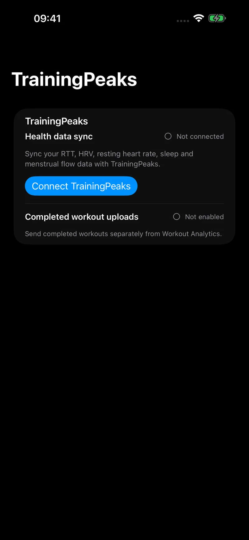 TrainingPeaks sharing settings in Training Today