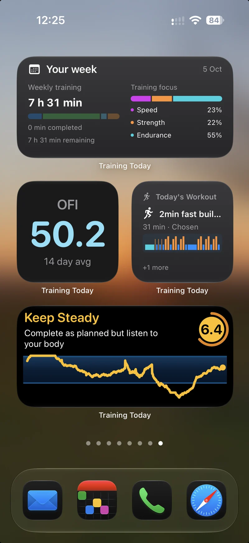 iPhone Home Screen with Your week, Today’s Workout, OFI and readiness widgets